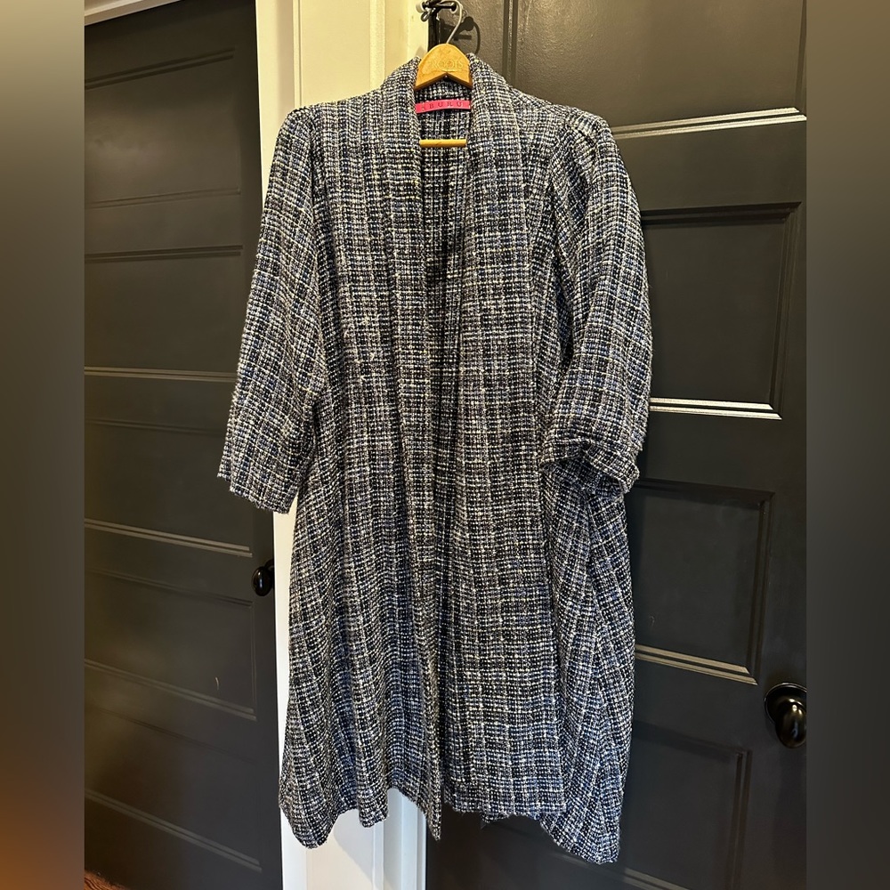BURU Swing Coat- blue/silver/black tweed - size xs/S